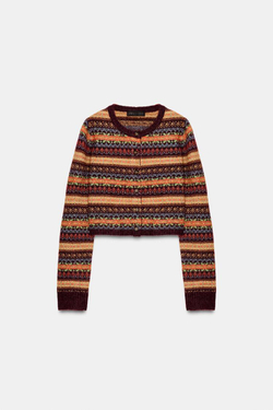 ZARA КОРОТКИЙ ЖАККАРДОВЫЙ КАРДИГАН, РАЗНОЦВЕТНЫЙ