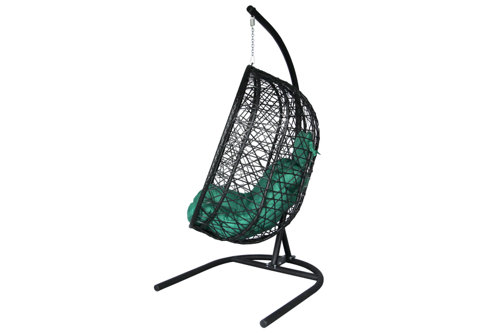 Кресло подвесное Кокон XL арт.D82-MT025 (стойка+основание.черн.,корзн.черн.,подуш тём-зеленый. 3уп. (В))
