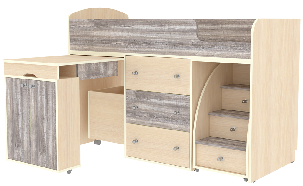 Кровать-чердак КарИВи Малыш  Дуб Молочный Бетон