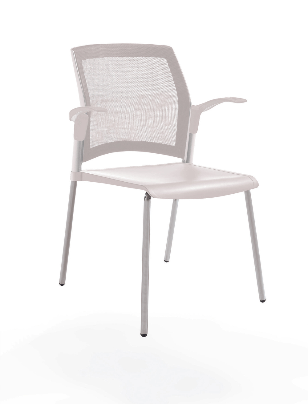 стул Rewind на 4 ногах, каркас серыйй, пластик белый, спинка-сетка, с открытыми подлокотниками
