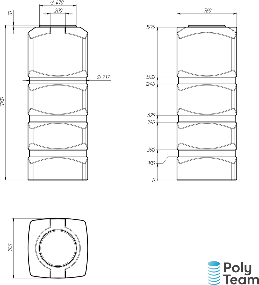 Емкость прямоугольная вертикальная 1000л Политим 1000 л.(760x760x2000см;синий) - арт.560786