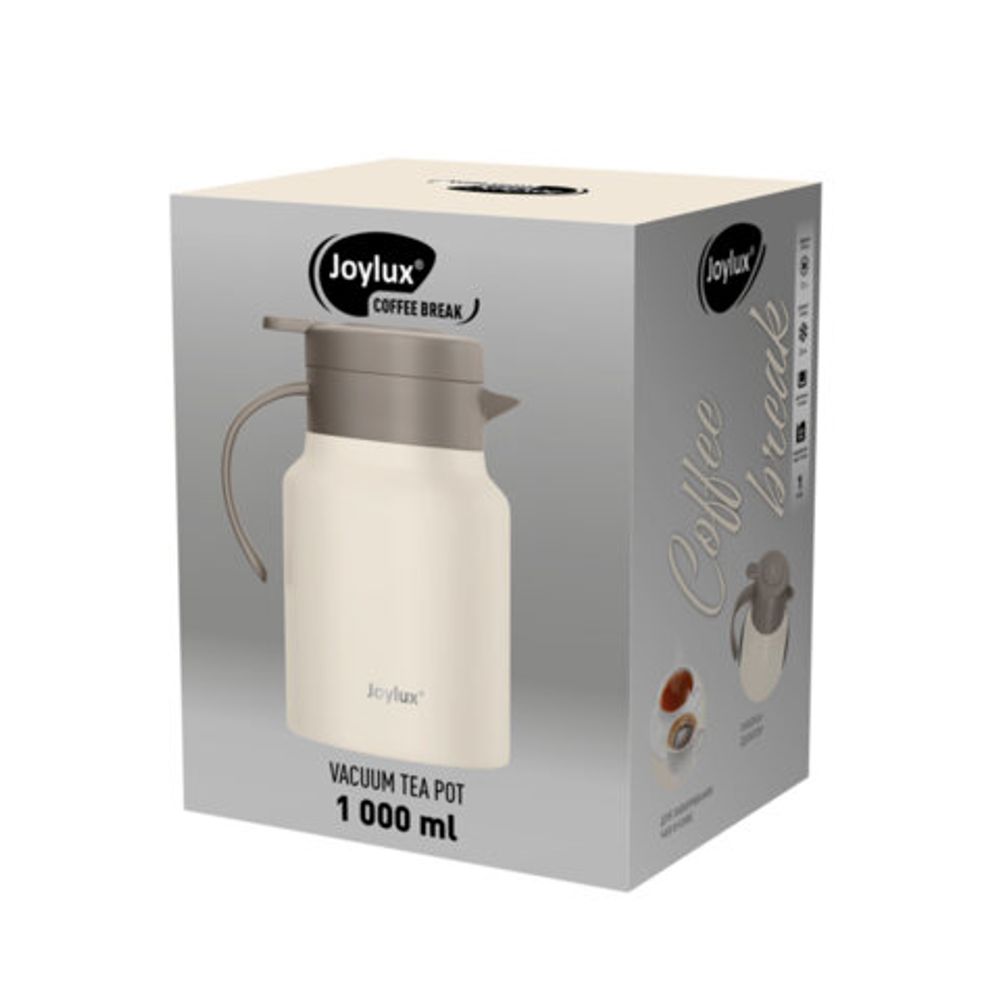 Чайник-термос 1 л JOYLUX (ДЖОЙЛЮКС) COFFEE BREAK, нержавеющая сталь SUS304, заварник/сито, бежевый матовый, 700329