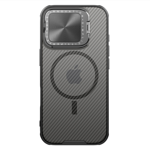 Чехол прозрачный тонированный (Transparent Black) от Nillkin с металлической крышкой и MagSafe на iPhone 16 Pro, серия CamShield Prop Magnetic Case