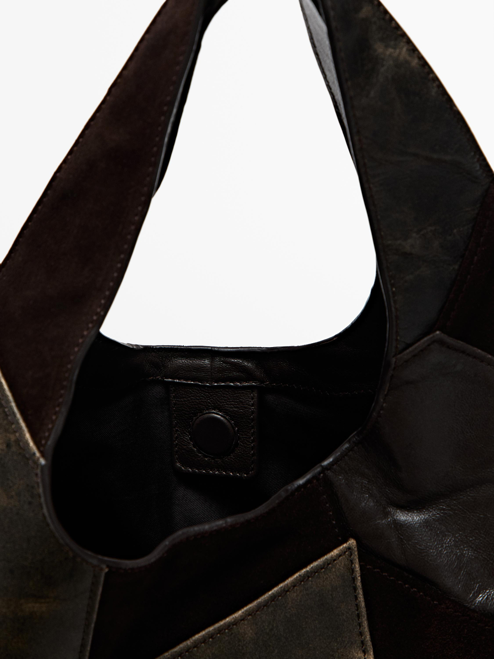 Massimo Dutti Средняя сумка из замши в стиле пэчворк, коричневый