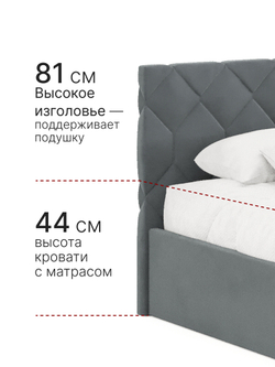 Кровать Техас двуспальная 160х200 с подъемным механизмом и ящиком для белья, велюр темно-серый темно-серый