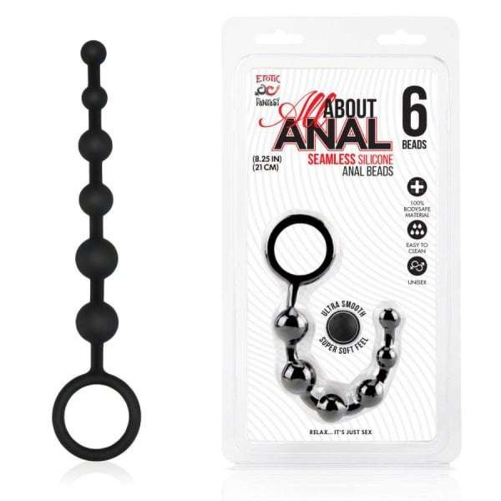 Анальные бусы из силикона класса люкс 6 шариков черные