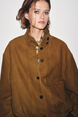 ZARA КОЖАНАЯ КУРТКА-БОМБЕР ZW COLLECTION LIMITED EDITION, ХАКИ