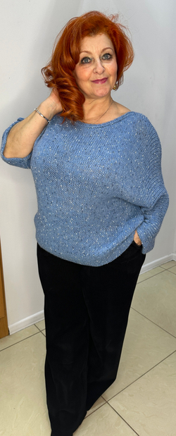 Итальянский синий меланжевый блузон-джемпер