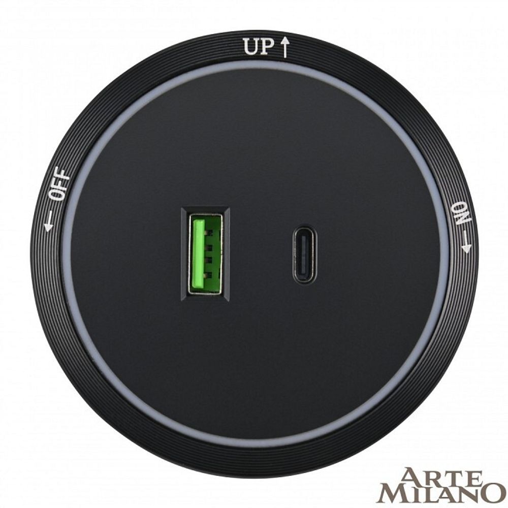 Розетка USB и type C на треке Arte Milano Am-track-sockets 380066TS LED/USB-Type-C Black