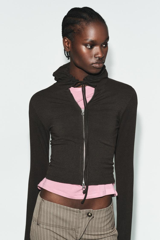 ZARA УКОРОЧЕННАЯ ТОЛСТОВКА, КОРИЧНЕВЫЙ МЕЛАНЖ