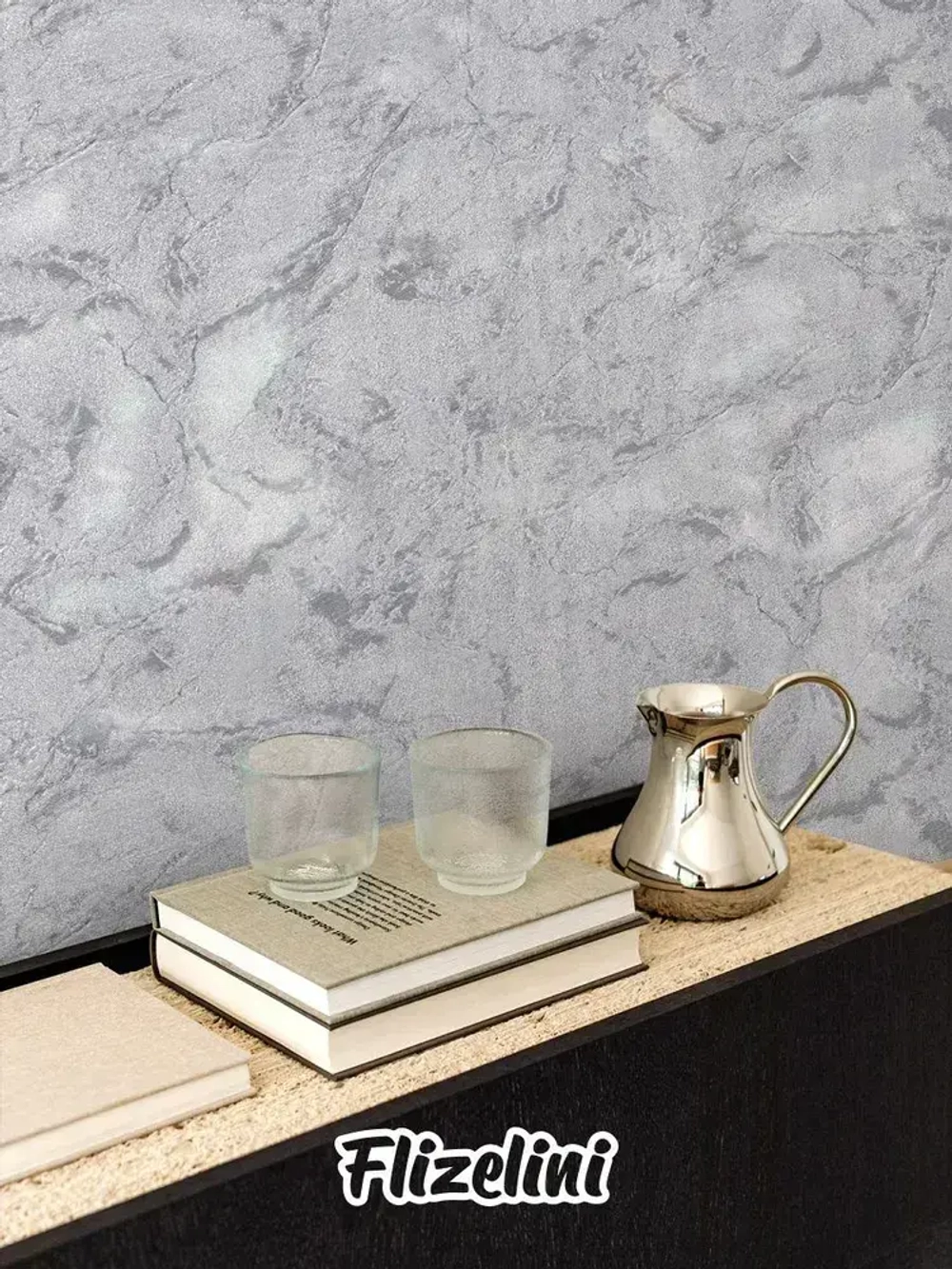 Обои виниловые на флизелине, фактурная штукатурка, темно-серые с серебристыми прожилками, каменная стена, антивандальные метровые, для прихожей Stenmuro (Flizelini, 1900-22)