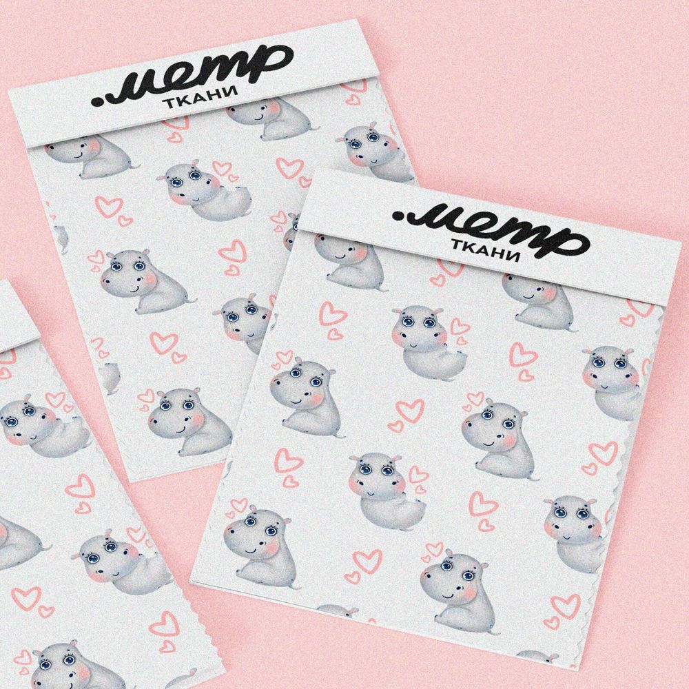 Ткань блэкаут бегемотики и сердечки