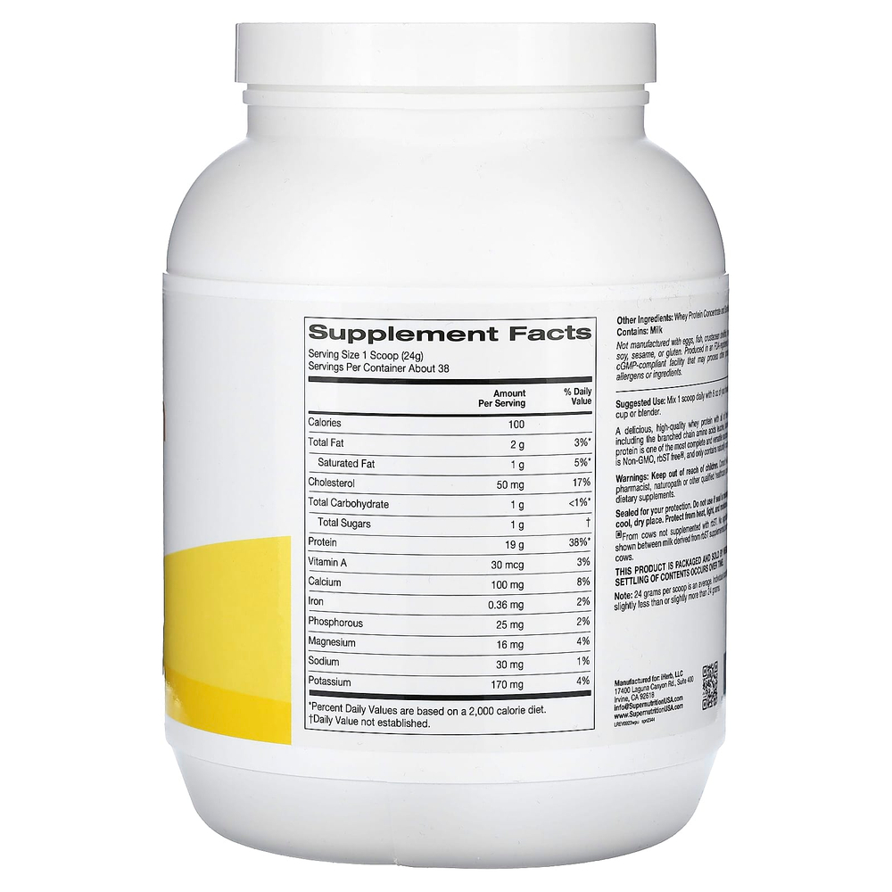 Super Nutrition, порошок из ультрафильтрованного сывороточного протеина с подсолнечным лецитином, без ГМО и р-БСТ, с нейтральным вкусом, 908 г (2 фунта)