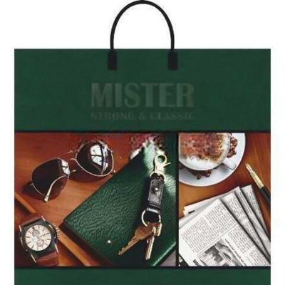 Пакет с пластиковой ручкой ПВД 38х35 (90 мкм) "Мистер" лам. (10/100 шт.) Интерпак