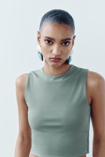 ZARA ТОП CROPPED БЕЗ РУКАБЕЛЫЙ ЦВЕТ МОРСКОЙ ВОЛНЫ