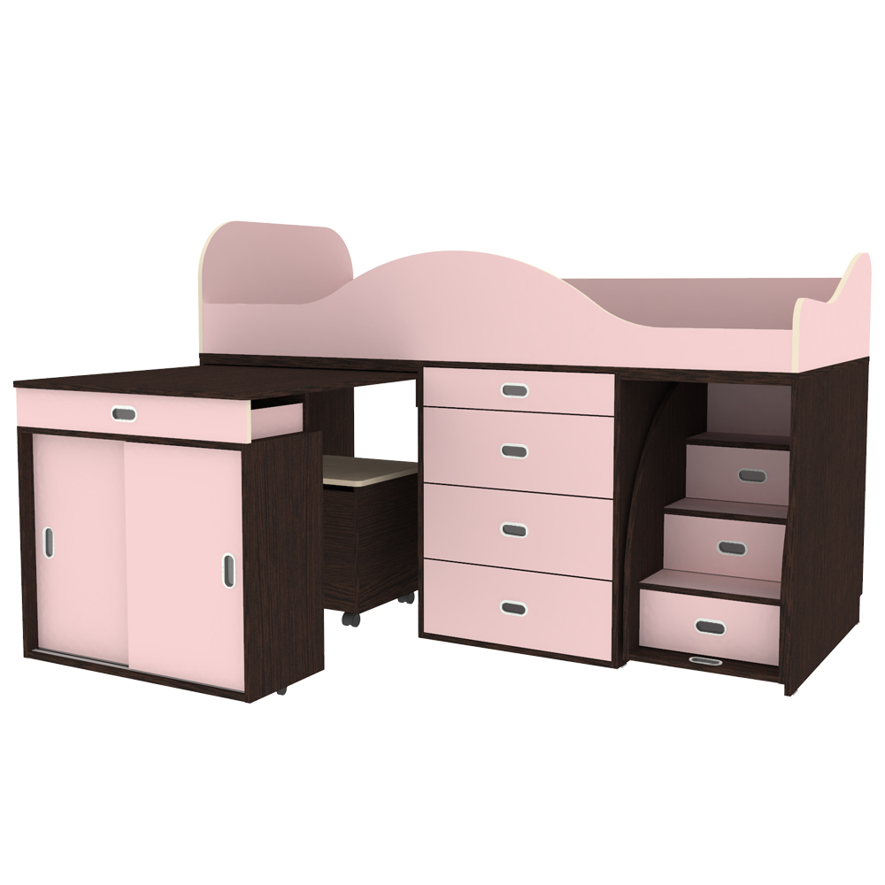 Кровать-чердак КарИВи Малыш Люкс Венге Розовый