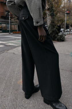 ZARA ШИРОКИЕ БРЮКИ С ВЫСОКОЙ ПОСАДКОЙ, ЧЕРНЫЙ