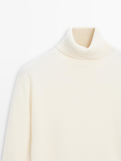 Massimo Dutti Свитер из смесовой шерсти с высоким воротником, натуральный/кремовый