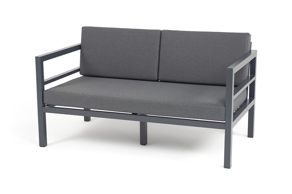 "Эстелья" диван разборный 2-местный, каркас из стали темно-серый (RAL7024) шагрень, ткань темно-серая 027