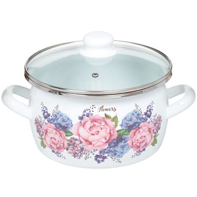 Кастрюля сталь, эмал, 4 л, с крыш, Сантэкс, Гортензия, 1-2440112, индукц