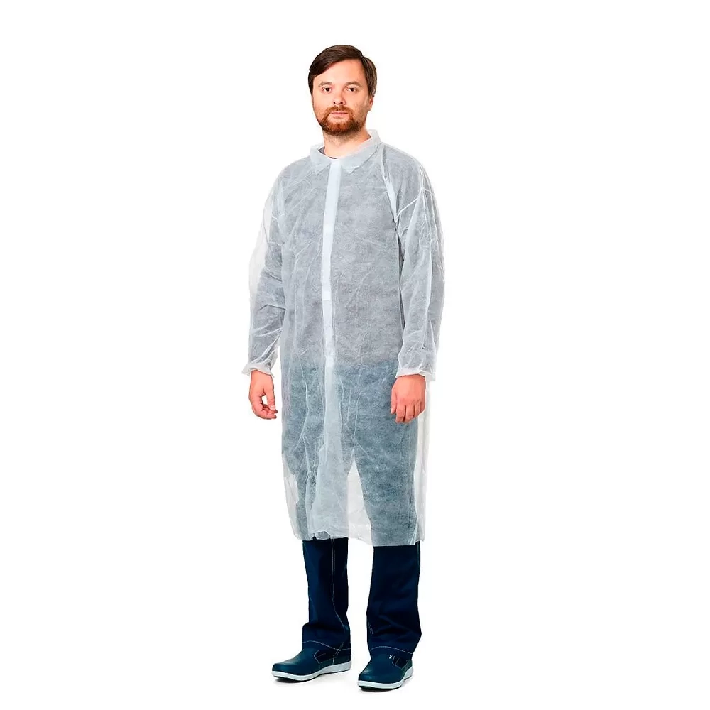 Халат посетительский нестерильный на кнопках спереди 118 см плотность 20 размер XXXL (54-56) 50 шт белый