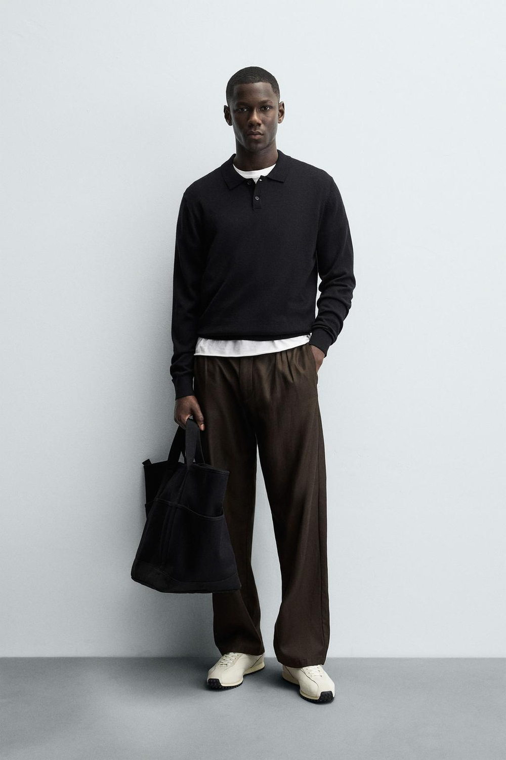 ZARA ПОЛО ИЗ 100% ШЕРСТИ, ЧЕРНЫЙ