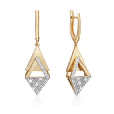 Серьги с принтом «Клетка» из лимонного золота c фианитами Артикул: 02-5186-00-401-1121