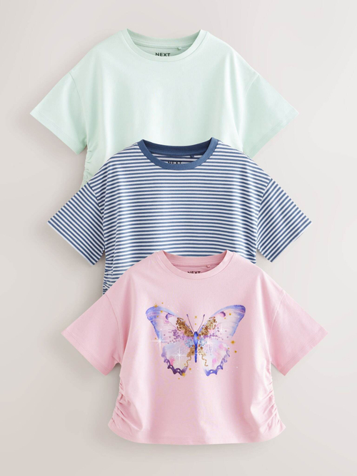 Футболка для девочки Next AM0-630, 3 шт., Мятный, Розовый, Синий