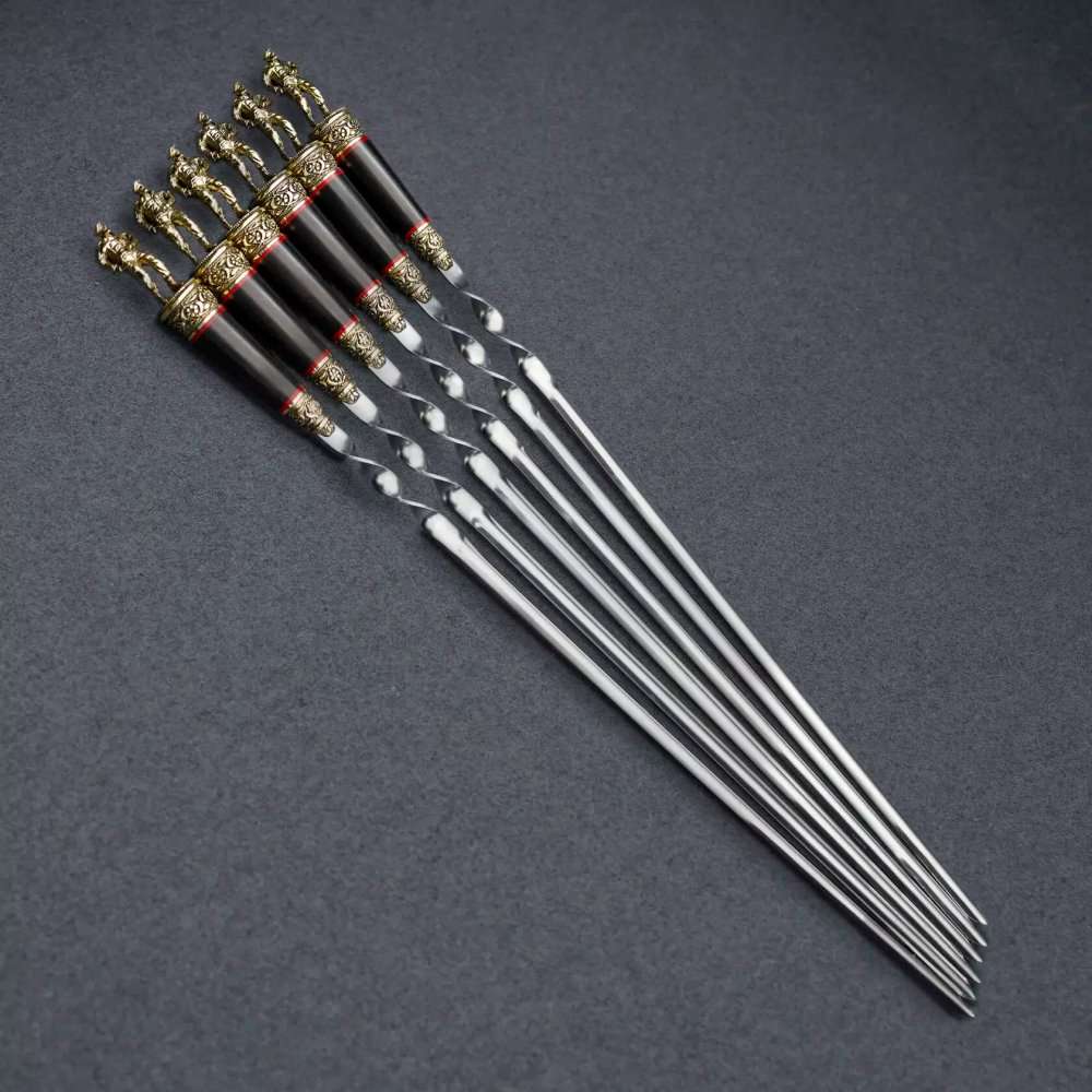 Подарочный набор шампуров "ВДВ", рукояти черный мореный граб