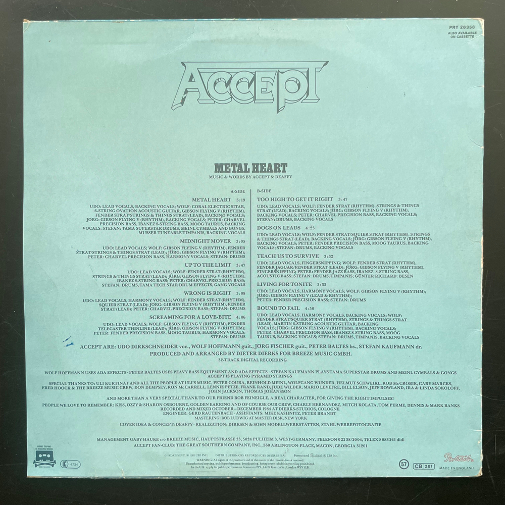 Accept ‎– Metal Heart (Англия 1985г.)