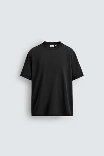 ZARA ФУТБОЛКА MEDIUM WEIGHT КЛАССИЧЕСКОГО КРОЯ ORIGINS, ЧЕРНЫЙ