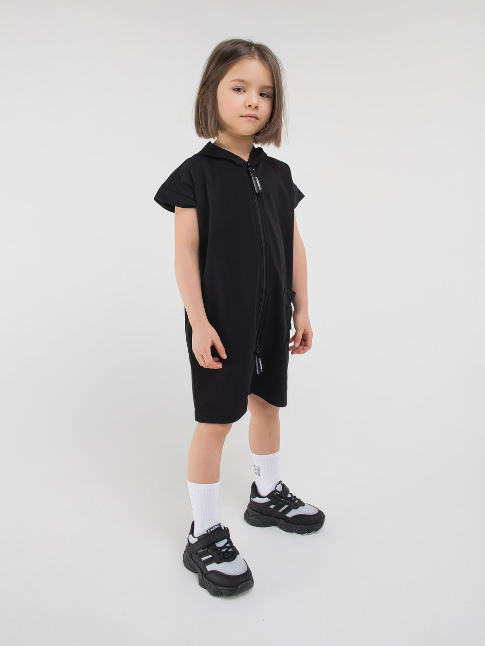 Ромпер на молнии с капюшоном "Уголь"