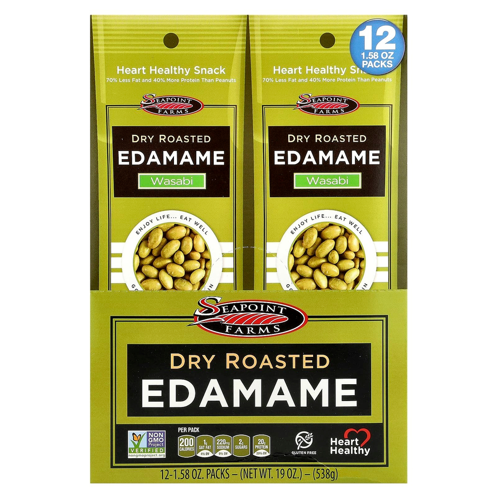 Seapoint Farms, Сухой жареный эдамам, острый васаби, 12 упаковок по 45 г (1,58 унции) каждая