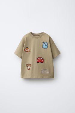 ZARA ФУТБОЛКА С ВЫШИВКОЙ КРЕСТИКОМ © DISNEY PIXAR, СВЕТЛО-КОРИЧНЕВЫЙ