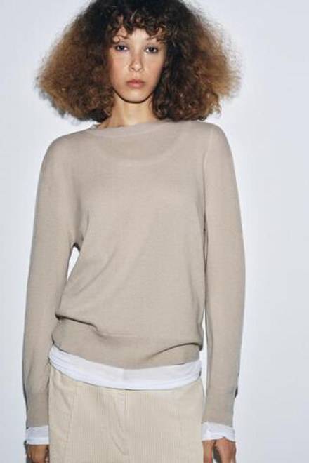 ZARA СВИТЕР ИЗ 100% ЭКСТРАМЯГКОЙ ШЕРСТИ, БЕЖЕВЫЙ