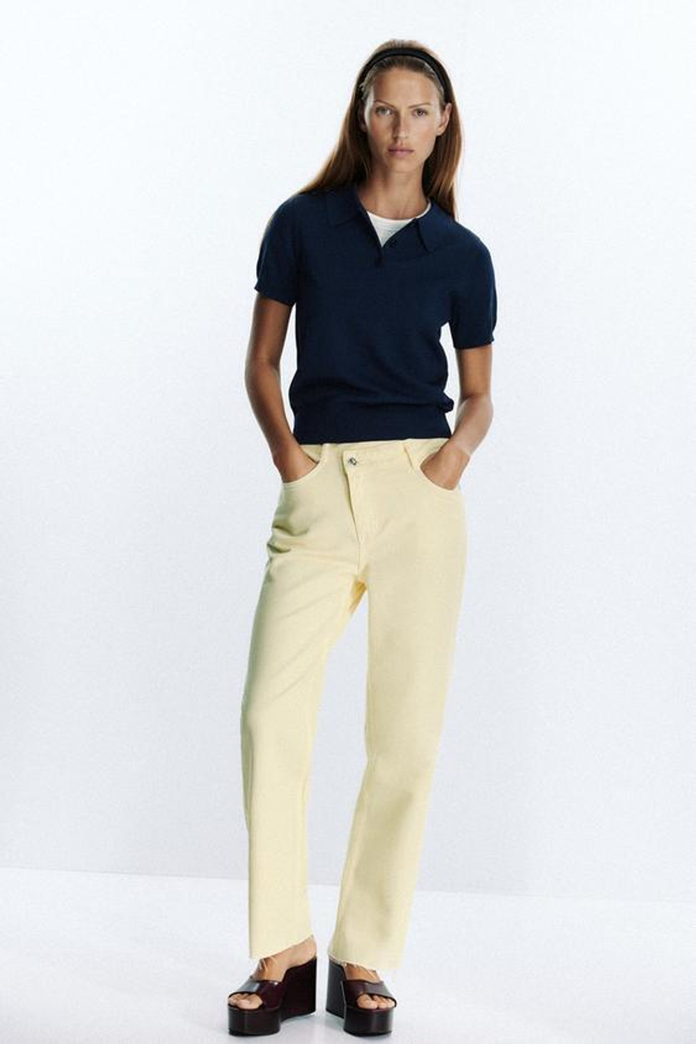 ZARA ДЖИНСЫ Z.02 STRAIGHT ANKLE С ВЫСОКОЙ ПОСАДКОЙ И ПЕРЕКРЕСТНОЙ ТАЛИЕЙ, ЖЕЛТЫЙ