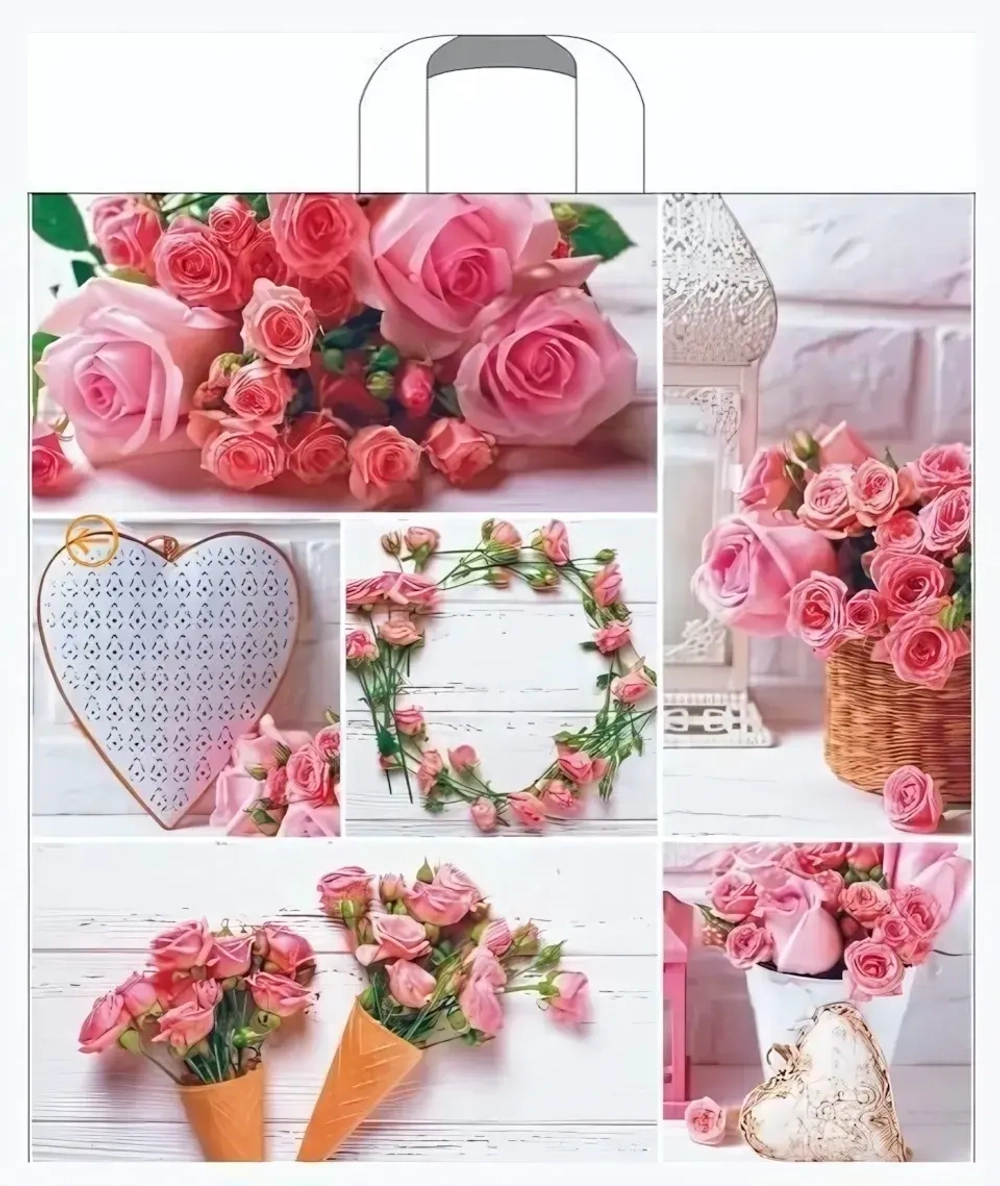 Пакет ПЭ с петлевой ручкой 45х45+3 (60) Артпласт (Романтичная роза) Россия