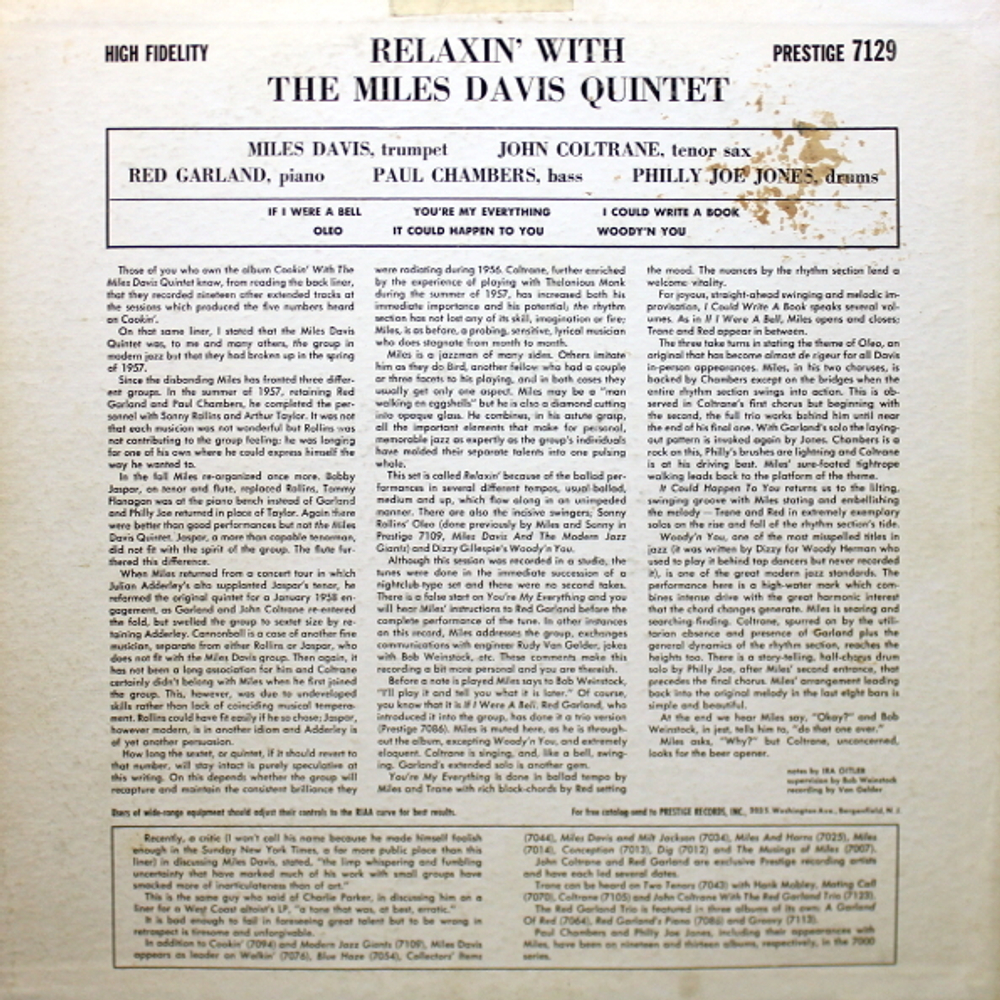 The Miles Davis Quintet / Relaxin' With The Miles Davis Quintet (LP)