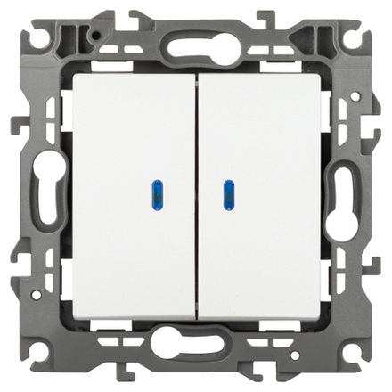 Выключатель ЭРА Серия 12 12-1105-01М двойной с подсветкой, 10АХ-250В, белый матовый