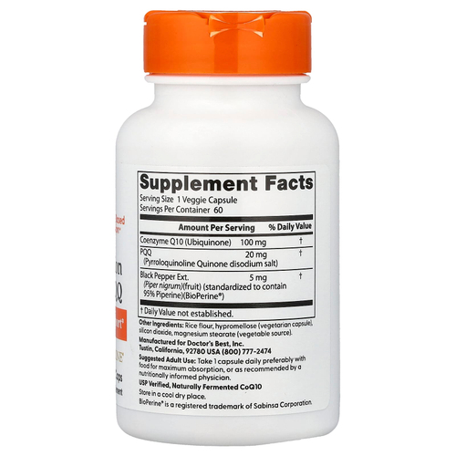 Doctor's Best, легкоусвояемый коэнзим Q10 с PQQ, 60 растительных капсул