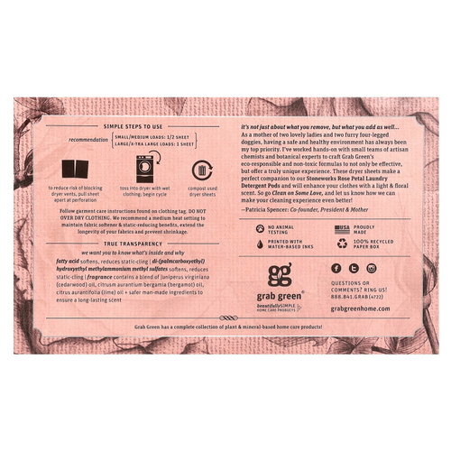 Grab Green, Stoneworks, салфетки для сушки, лепестки роз, 80 компостируемых листов