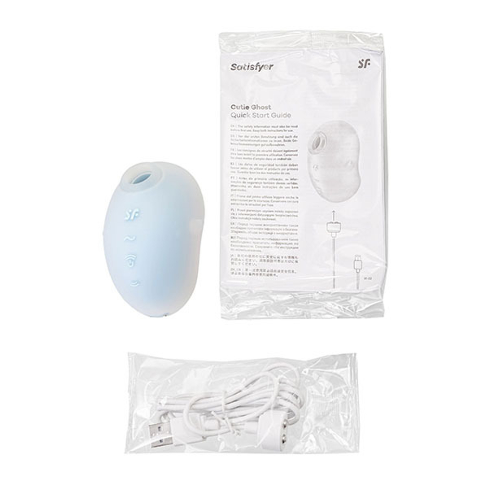 Голубой вакуум-волновой стимулятор клитора с вибрацией 9,1см Satisfyer Cutie Ghost