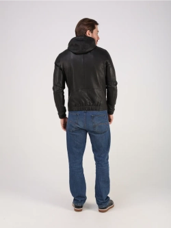 Кожаная куртка демисезонная натуральная с капюшоном