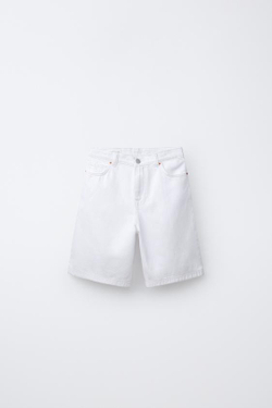 ZARA ДЖИНСОВЫЕ ШОРТЫ RELAXED BAGGY, ЖЕЛТОВАТО-БЕЛЫЙ