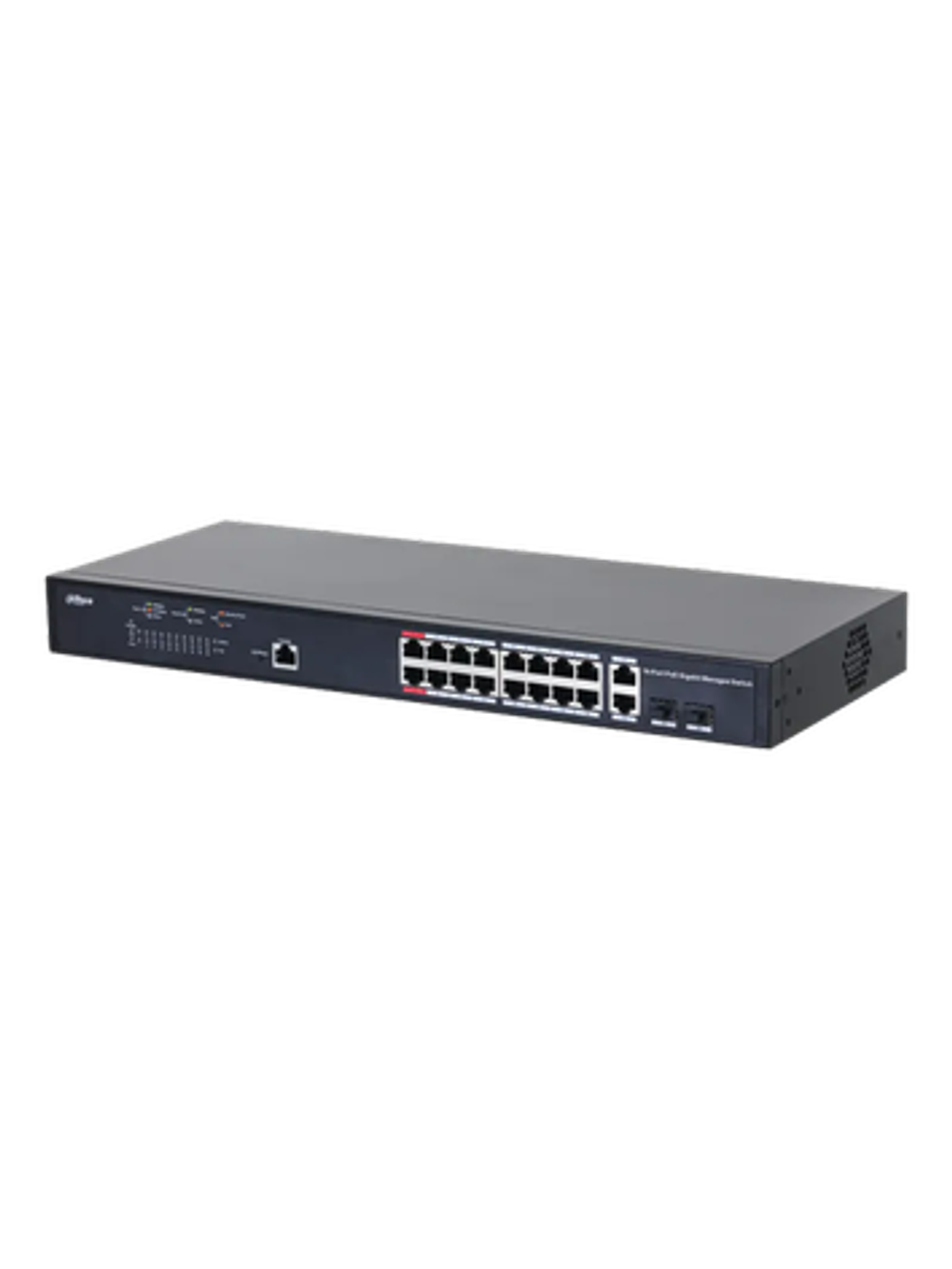 DH-PFS4218-16GT-230 16-портовый гигабитный управляемый коммутатор с PoE, уровень L2, Порты: 16 RJ45 10/100/1000Мбит/с (PoE/PoE+/Hi-PoE/IEEE802.3bt), 2 комбинированных SFP/RJ45 (uplink)