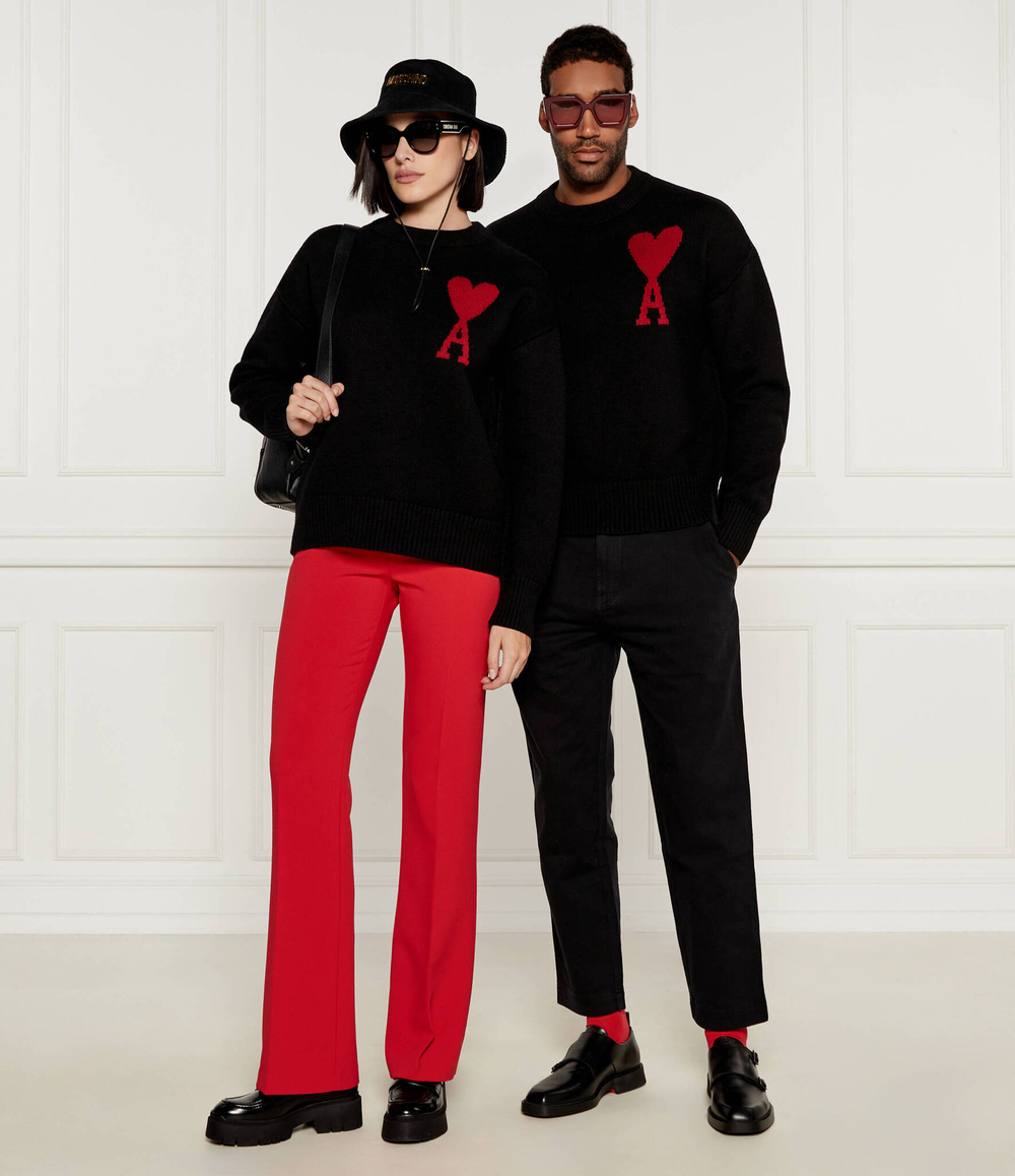 Хлопковый свитер AMI Paris - черный(BFUKS006 018)