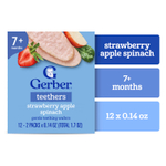 Gerber, прорезыватели, вафли для нежного прорезывания зубов, для детей от 7 месяцев, клубника, яблоко и шпинат, 12 пакетиков по 2 шт. в индивидуальной упаковке по 4 г (0,14 унции)