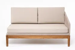 "Канны" левый модуль плетеный из роупа, основание дуб, роуп бежевый круглый, ткань бежевая 052