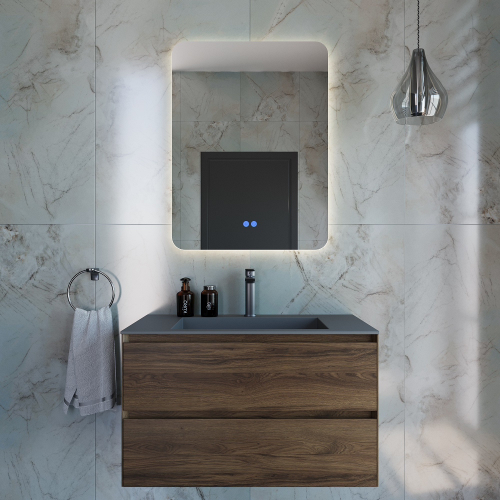 Тумба под раковину Vincea Luka 800 подвесная, 2 выкатных ящика soft-close, С.Oak