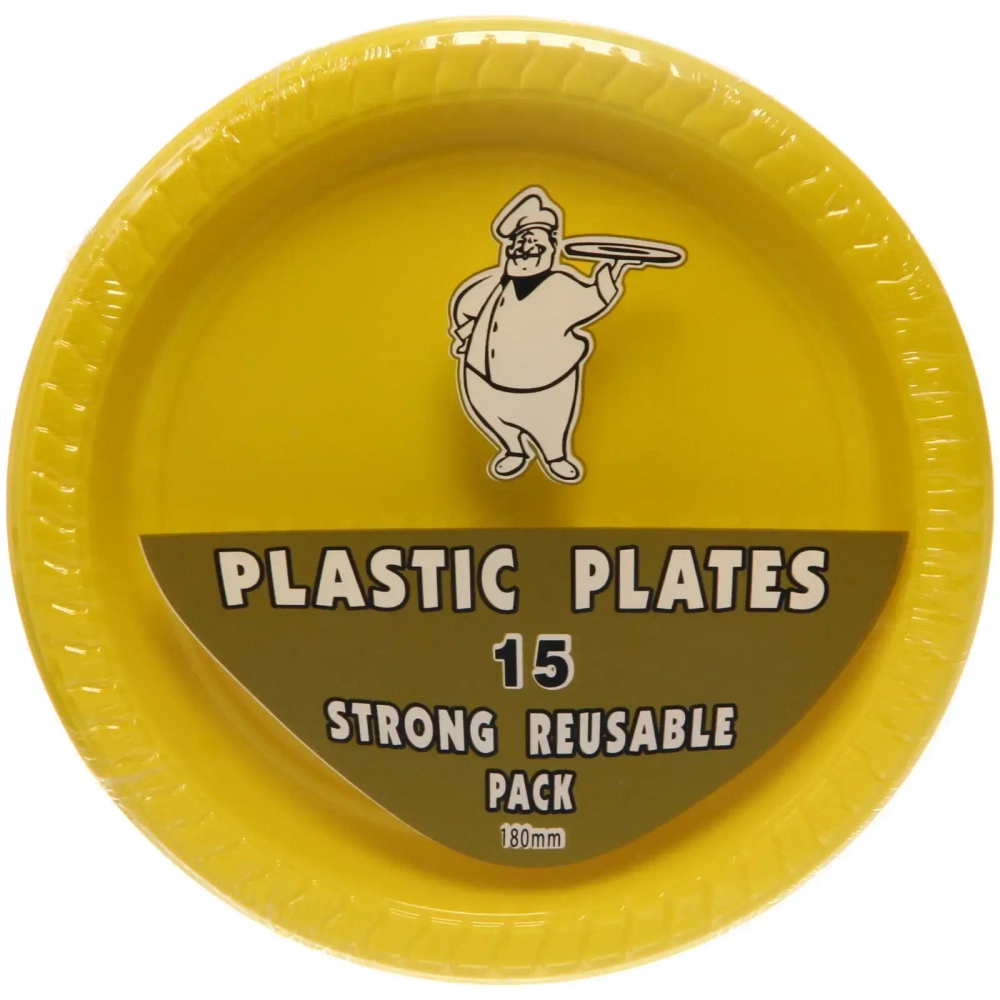 Тарелка пластиковая 18см в наборе 15шт желтая